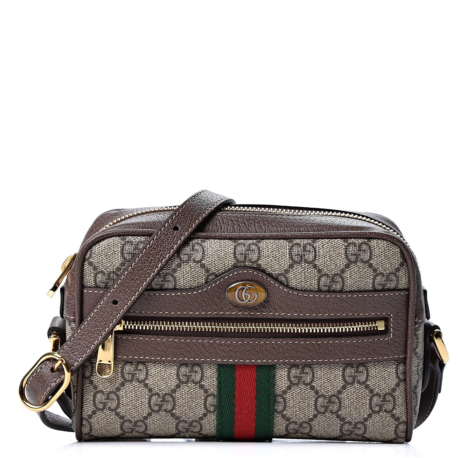Gucci GG Supreme Monogram Web Mini Ophidia Shoulder Bag Brown 1 of 10