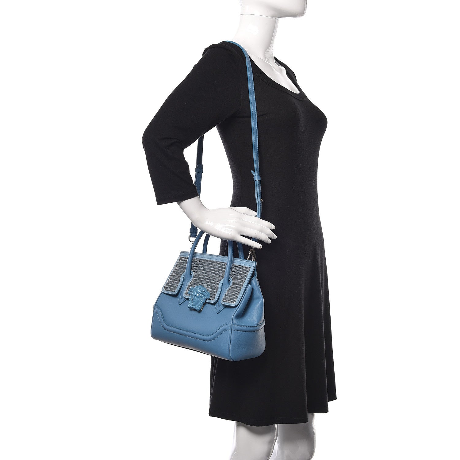 Versace Calfskin Crystal Medium Baroque Palazzo Empire Bag Blue 2 of 8