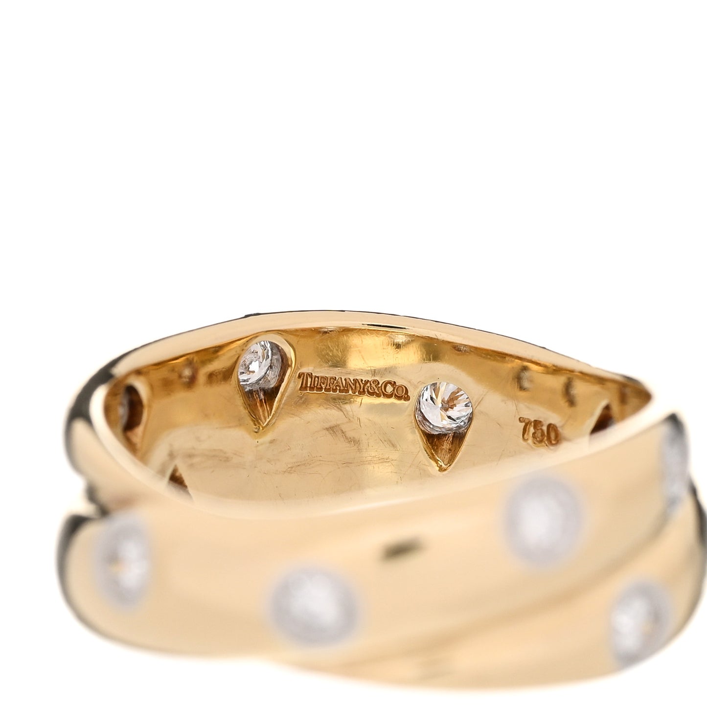 18K Yellow Gold Platinum Diamond Etoile Twist Band Ring 49 5
