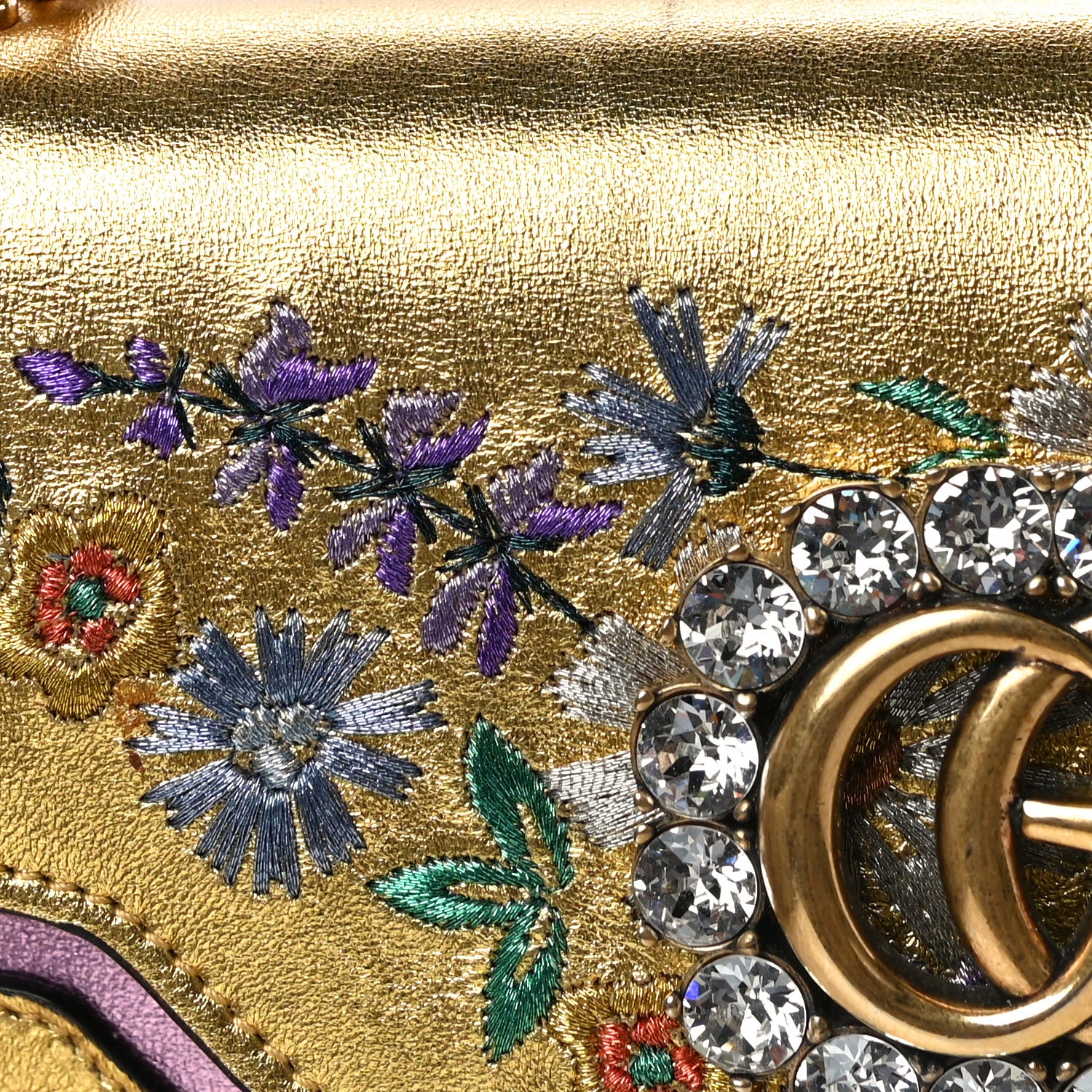 Gucci Metallic Calfskin Embroidered Small Shoulder Bag Gold 17 of 21