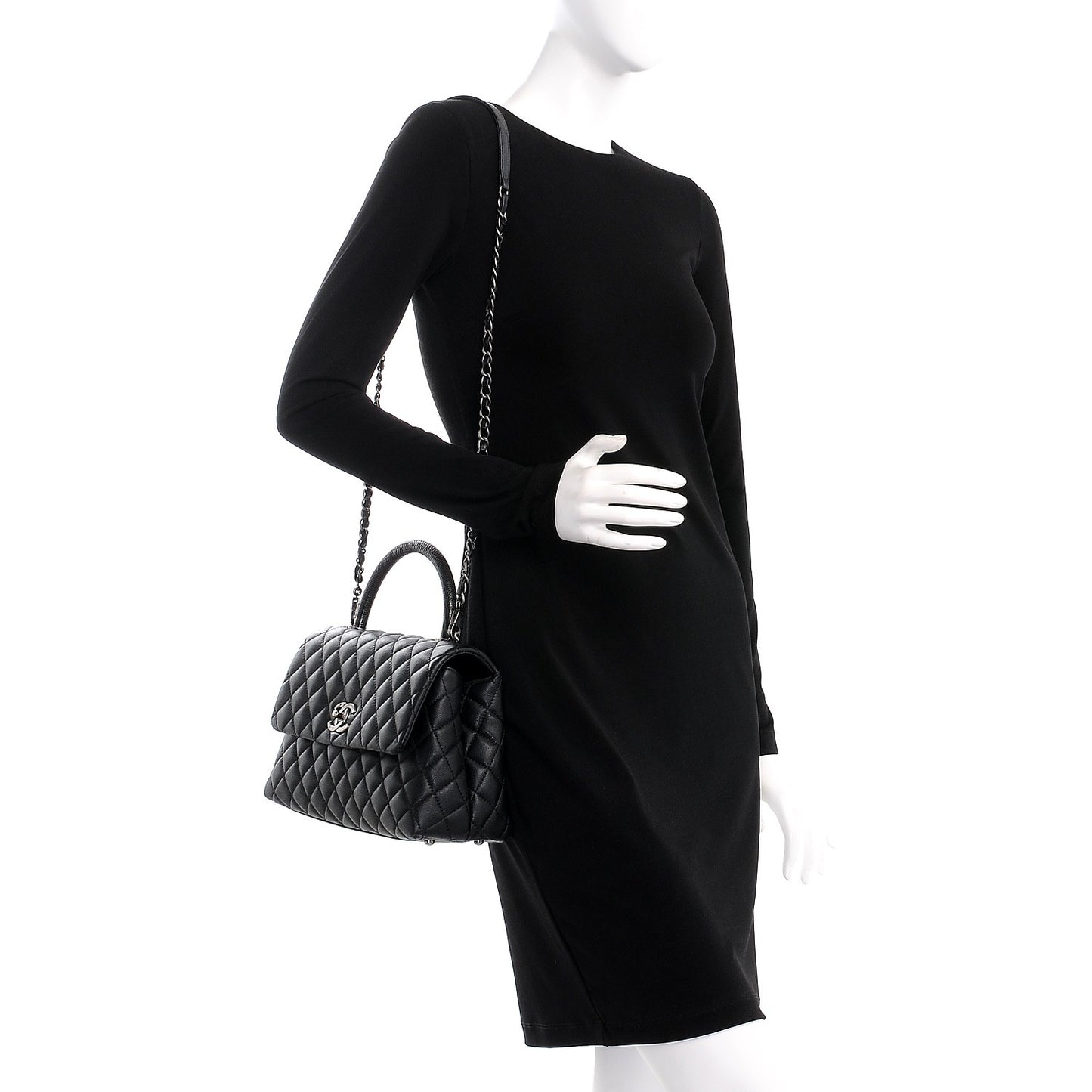 Caviar Lizard Quilted Small Coco Handle Flap Black