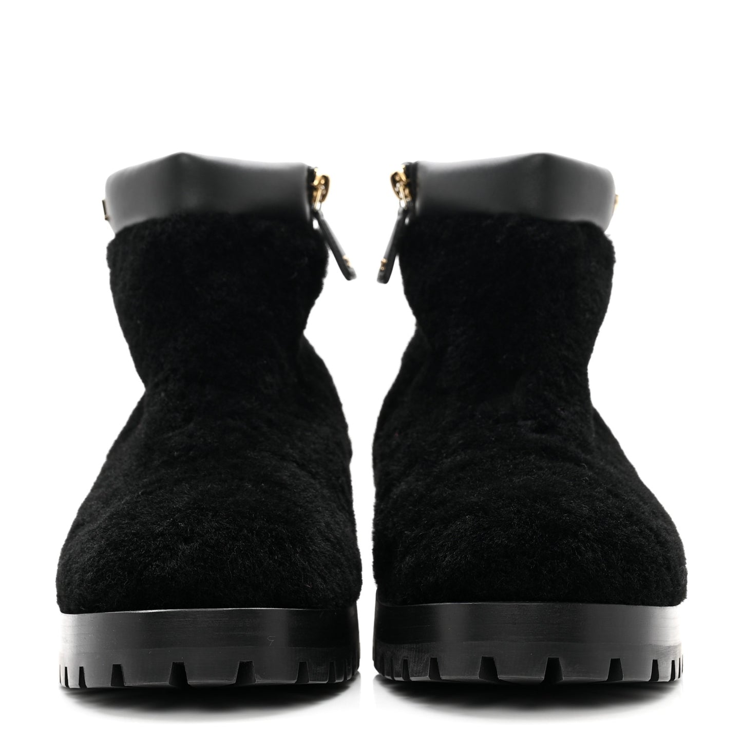 Shearling Lambskin Logo Short Boots 38 Black