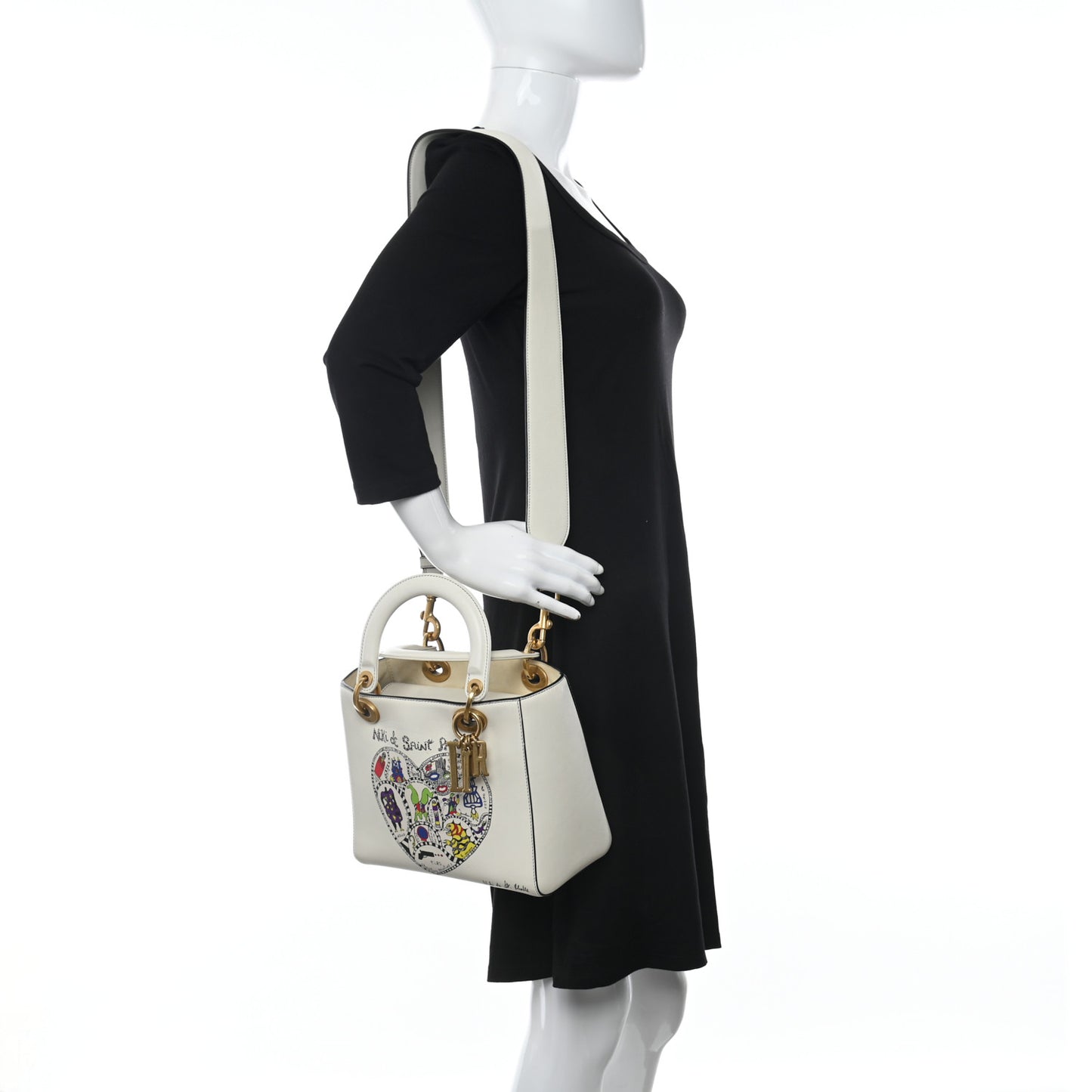 Calfskin Niki De Saint Phalle Heart Medium Supple Lady Dior Off White