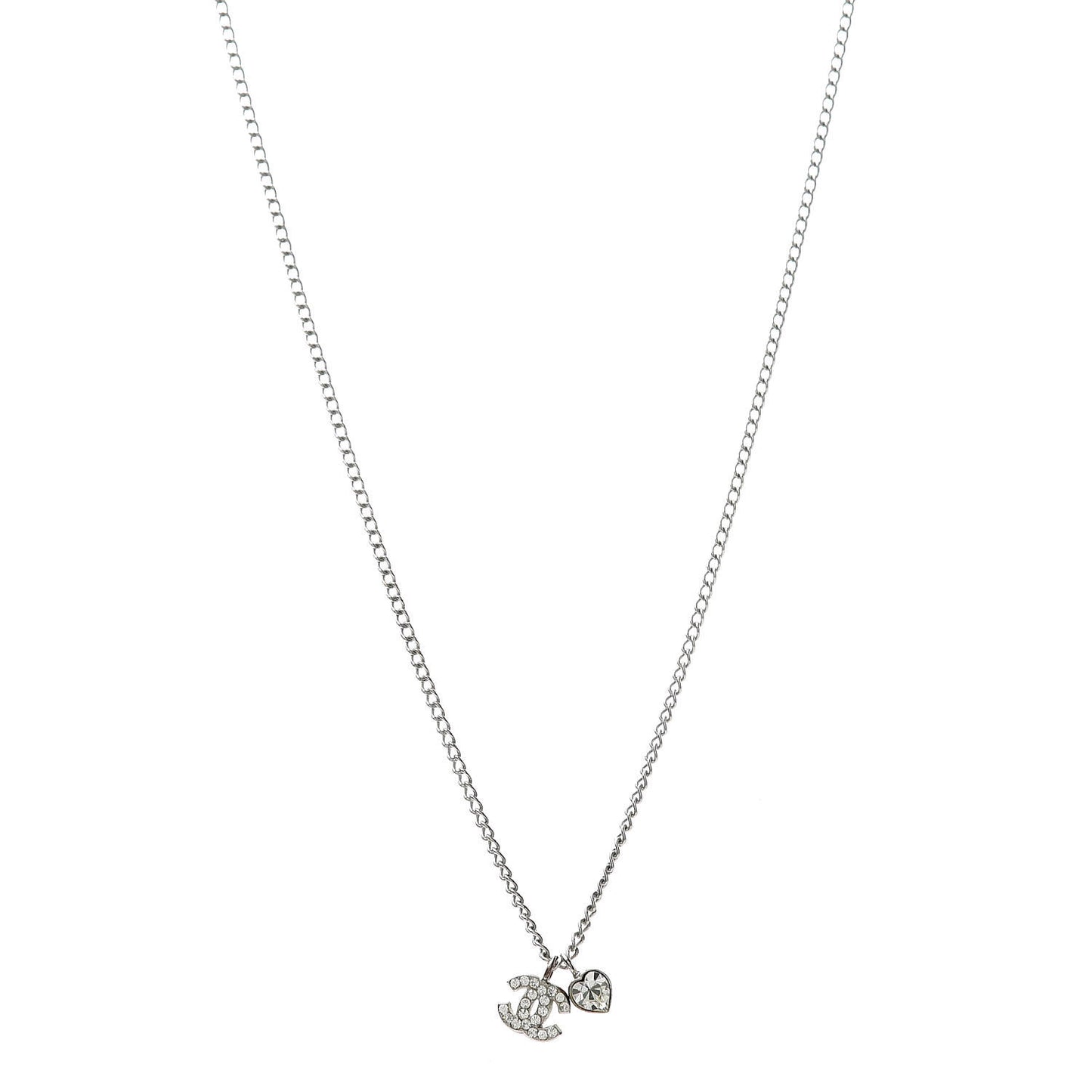 Crystal Mini Heart CC Necklace Silver