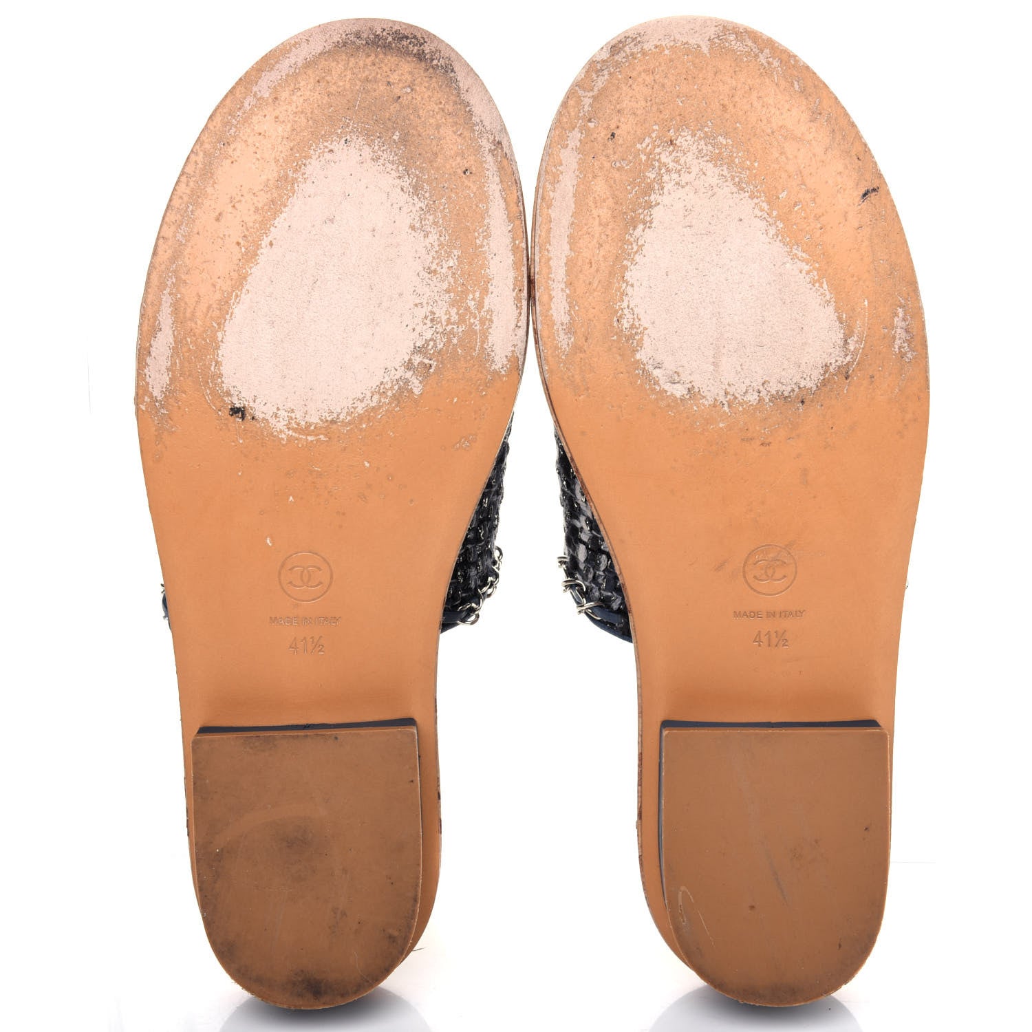 Chanel Cork Tweed Chain Mule Slides 41.5 Blue 5 of 16