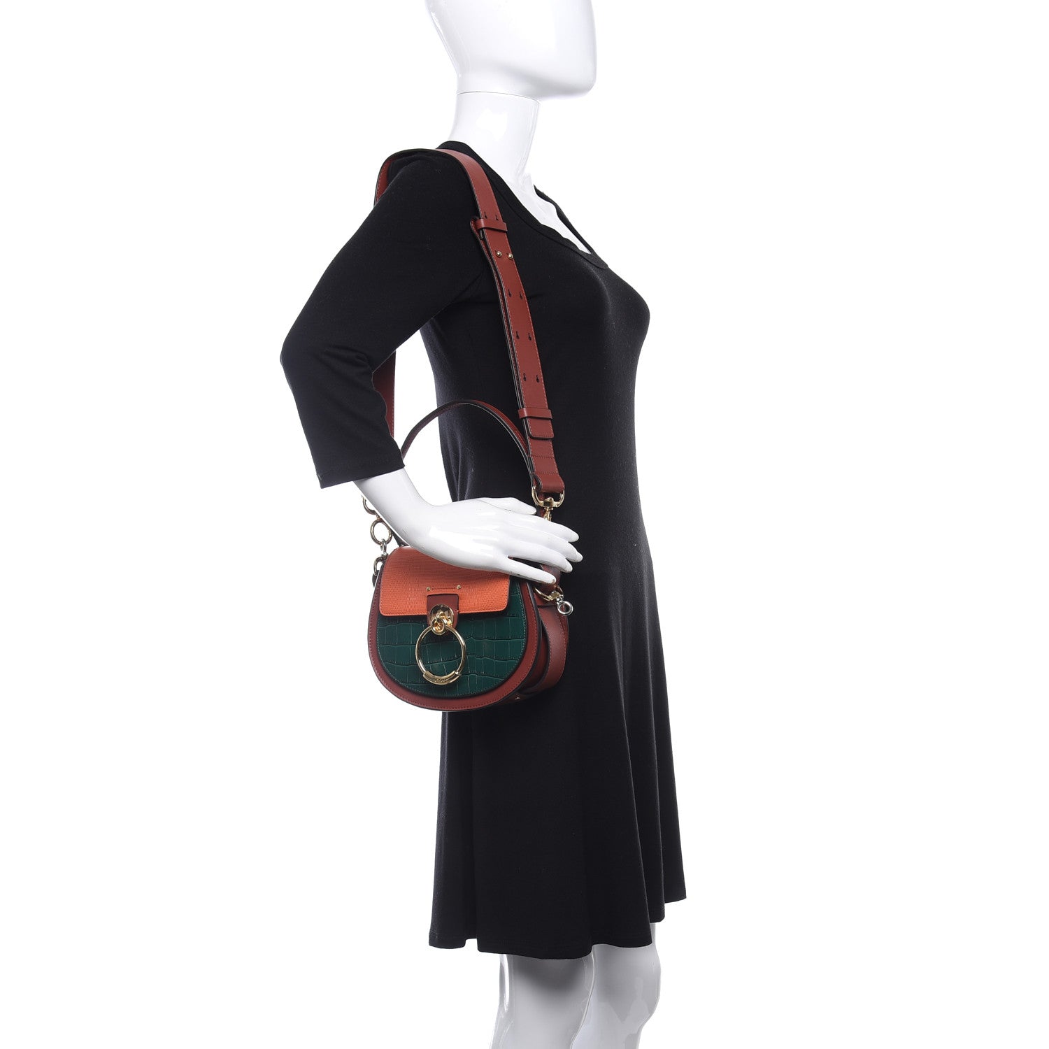 Chloe Calfskin Crocodile Embossed Small Tess Bag Woodsy Green Brown 2 of 9