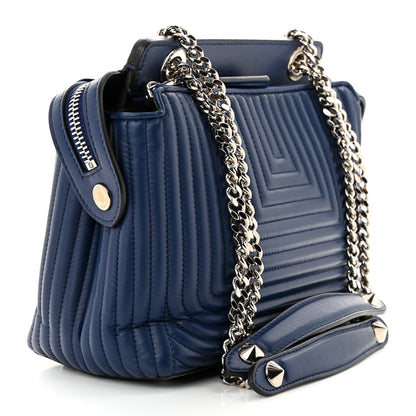 Fendi Shiny Nappa Trapuntata Chain Small DotCom Click Chain Satchel Blue 3 of 13