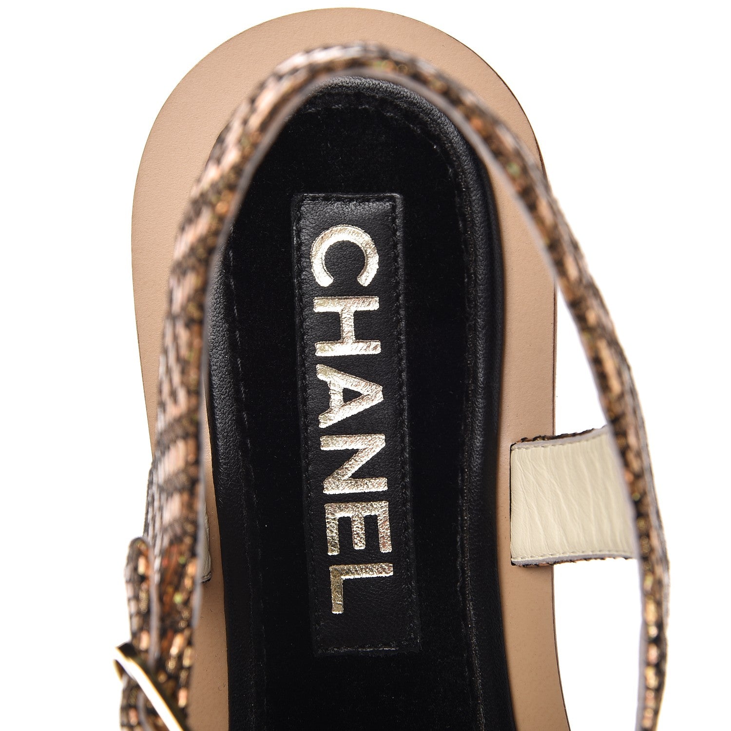 Chanel Fantasy Goatskin Suede CC Chain Thong Sandals 37.5 Gold Black 8 of 9