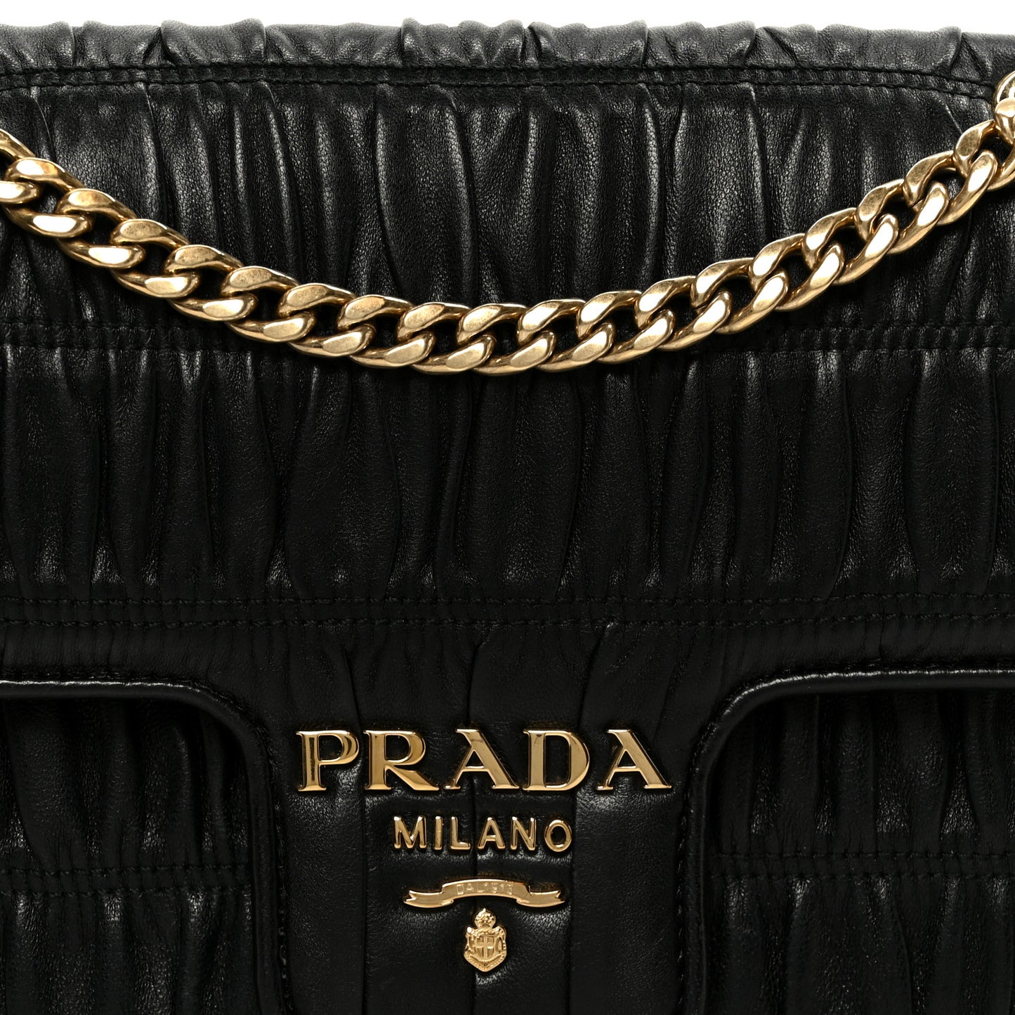 Nappa Gaufre Medium Chain Flap Shoulder Bag Black