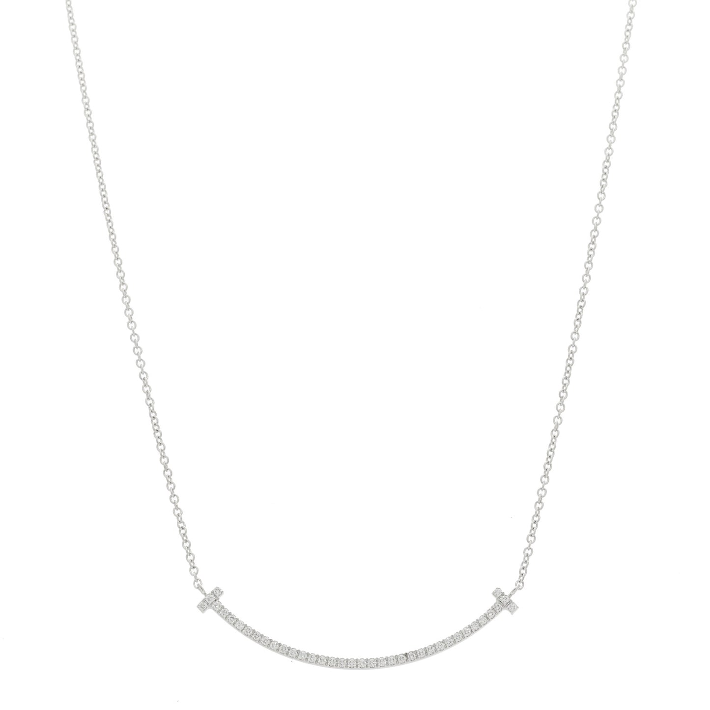 18K White Gold Diamond Small T Smile Pendant Necklace
