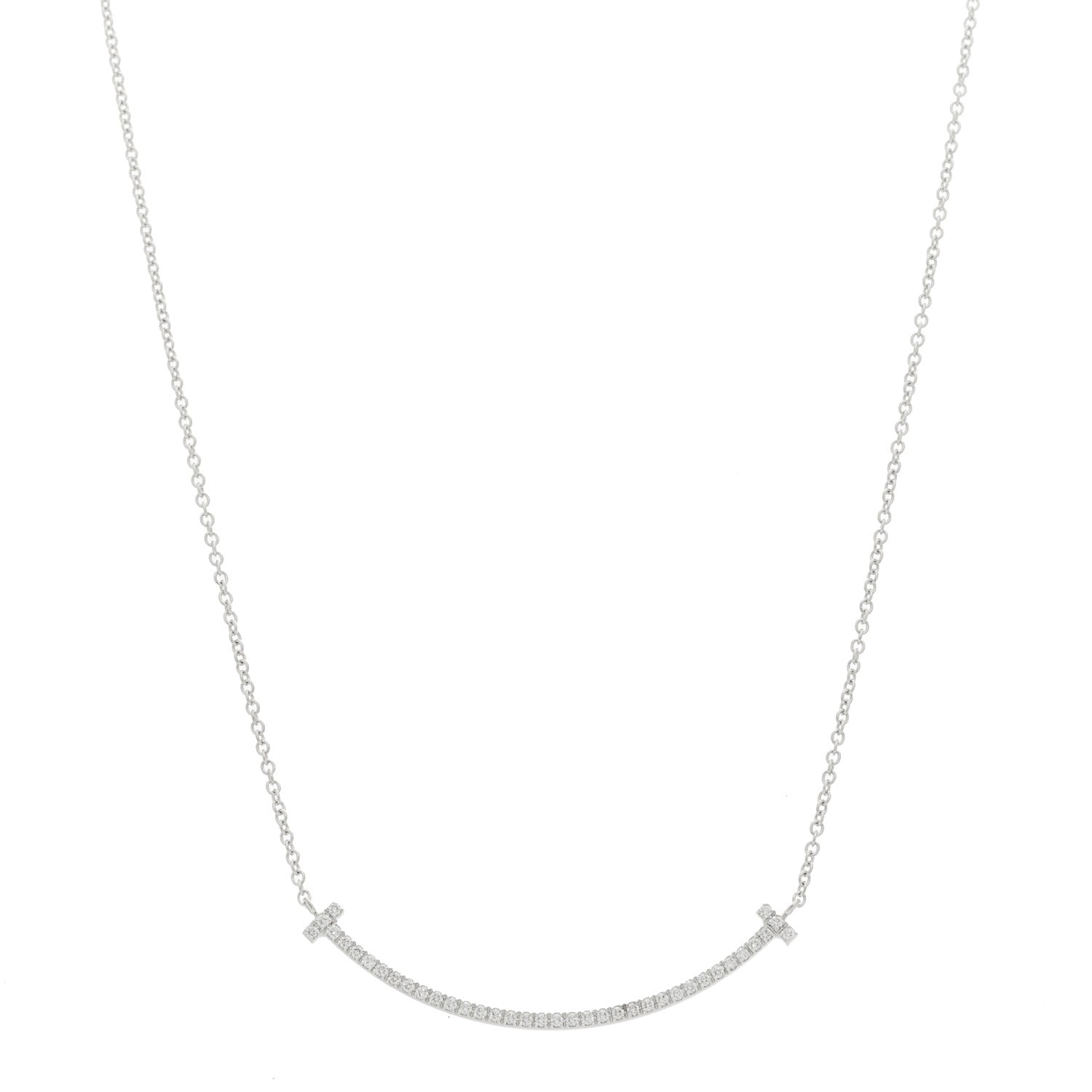 Tiffany 18K White Gold Diamond Small T Smile Pendant Necklace 1 of 6