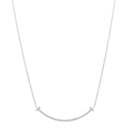 Tiffany 18K White Gold Diamond Small T Smile Pendant Necklace 1 of 6