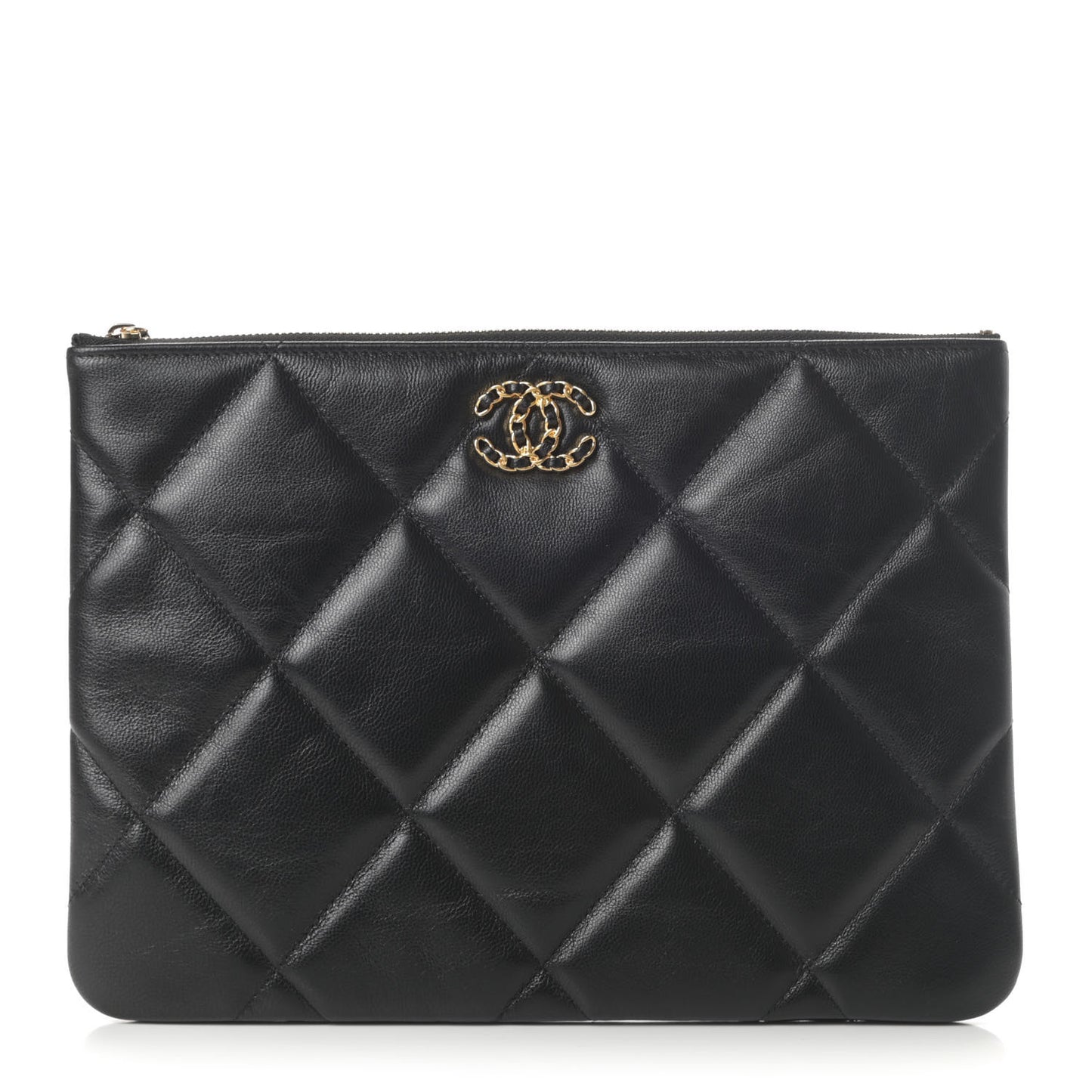 Goatskin Quilted Large Chanel 19 Cosmetic Case Black