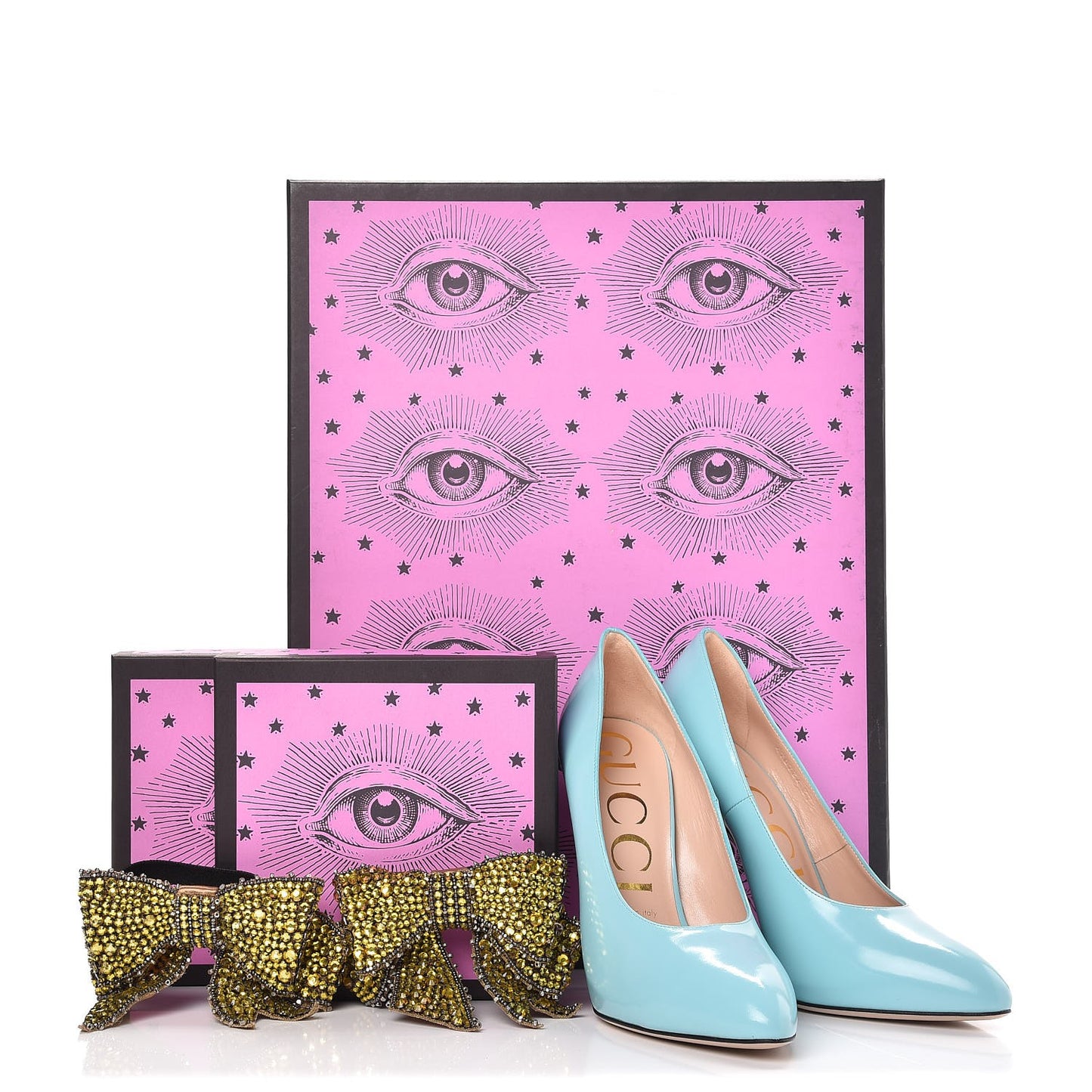 Regent Calfskin Crystal Removable Bow Elaisa Platform High Heel Pumps 37.5 New Aquamarine