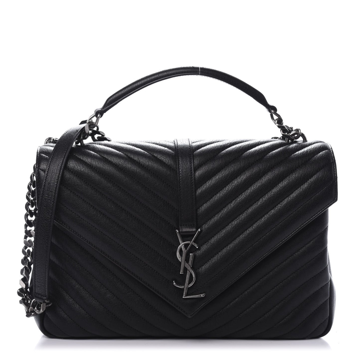 Sheepskin Matelasse Chevron Monogram Large College Satchel Black