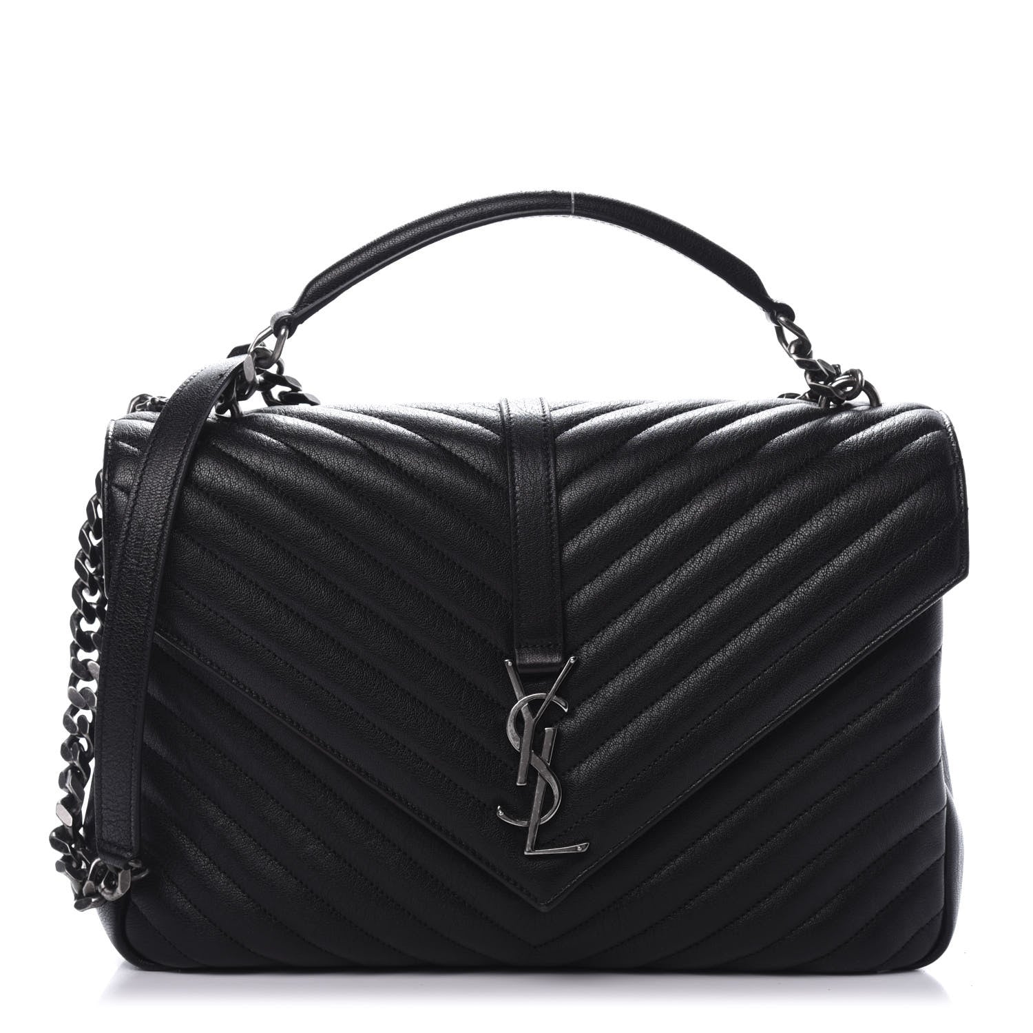 Saint Laurent Sheepskin Matelasse Chevron Monogram Large College Satchel Black 1 of 8