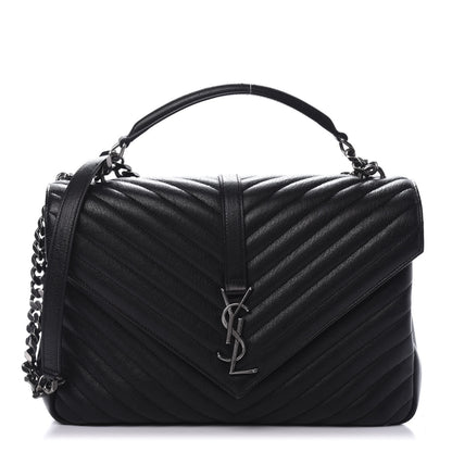 Saint Laurent Sheepskin Matelasse Chevron Monogram Large College Satchel Black 1 of 8