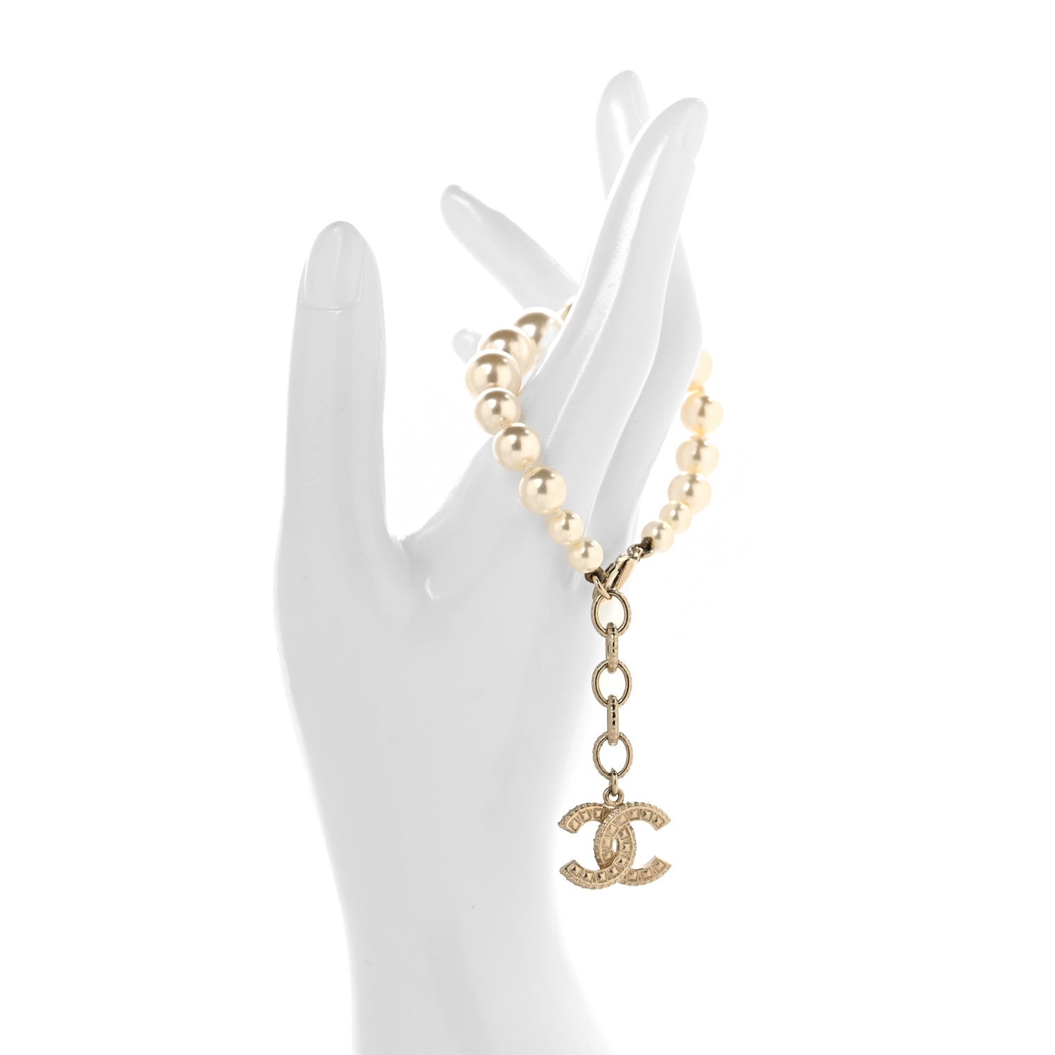 Chanel Graduated Pearl Crystal CC Bracelet Gold 2 of 4