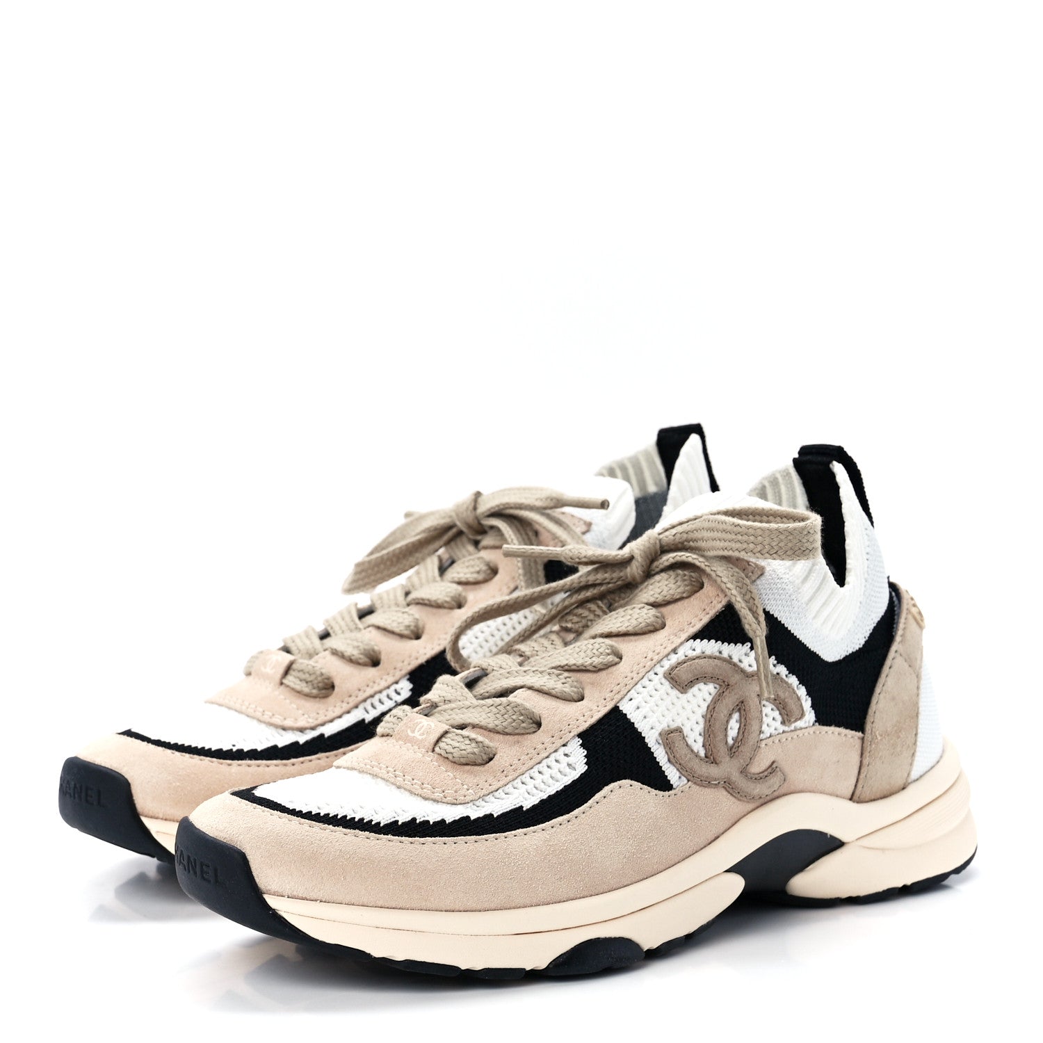 Chanel Mesh Suede Fabric Womens CC Sneakers 38.5 Light 38.5 Pink White Black 3 of 9