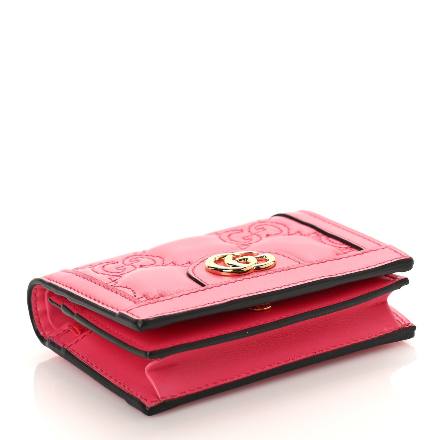 Calfskin GG Matelasse Card Case Wallet Rhodamine Pink