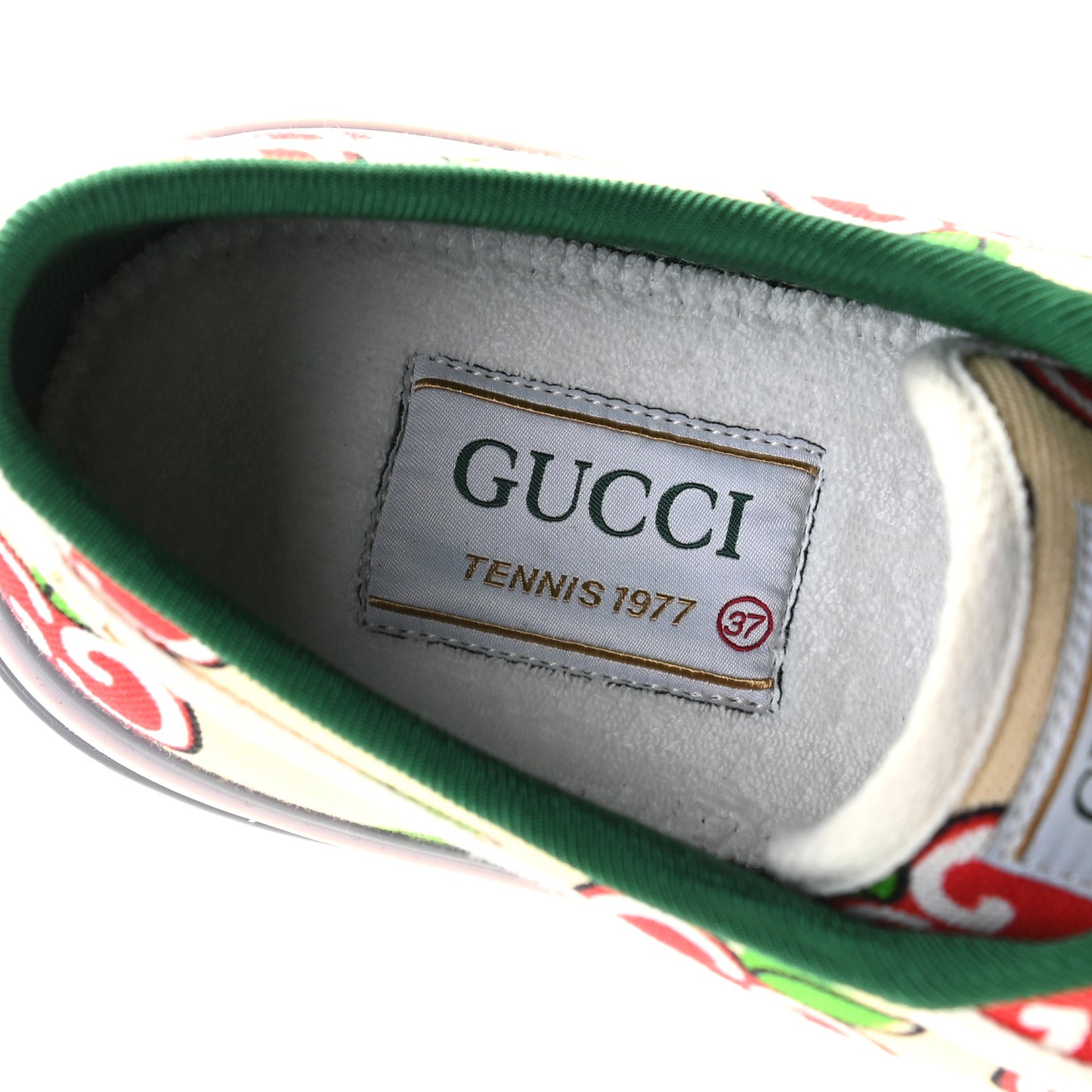 Canvas Web GG Apple Womens 1977 Tennis Sneakers 37 Ivory Red Mystic White New Shamarock
