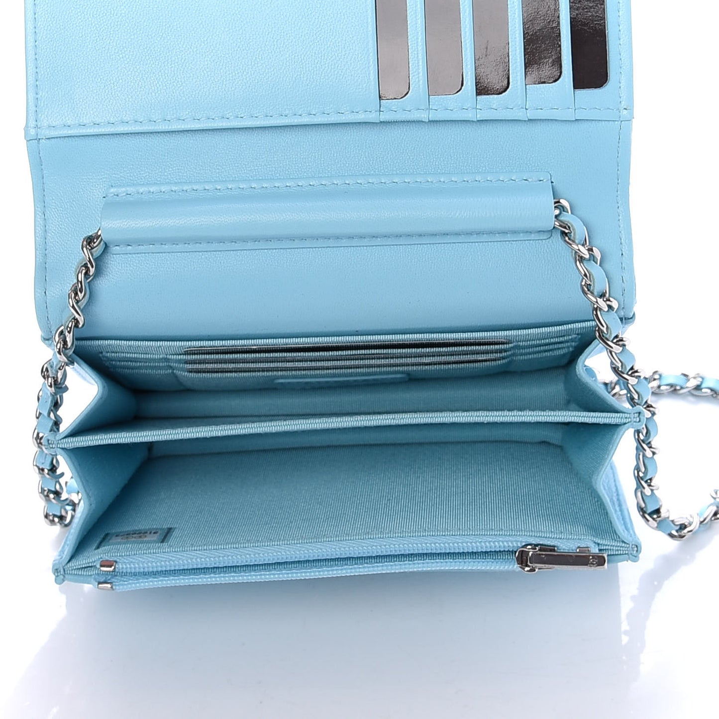 Lambskin Quilted Mini Wallet On Chain WOC Neon Blue