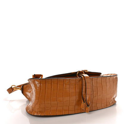 Chloe Calfskin Crocodile Embossed Small Marcie Satchel Autumnal Brown 4 of 10