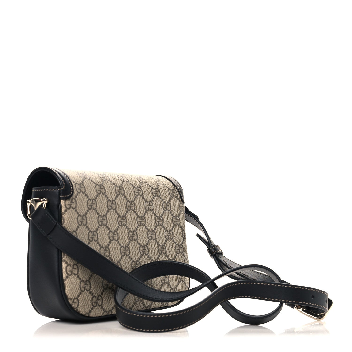 Gucci GG Supreme Monogram Horsebit 1955 Soft Small Shoulder Bag Beige Black 3 of 10