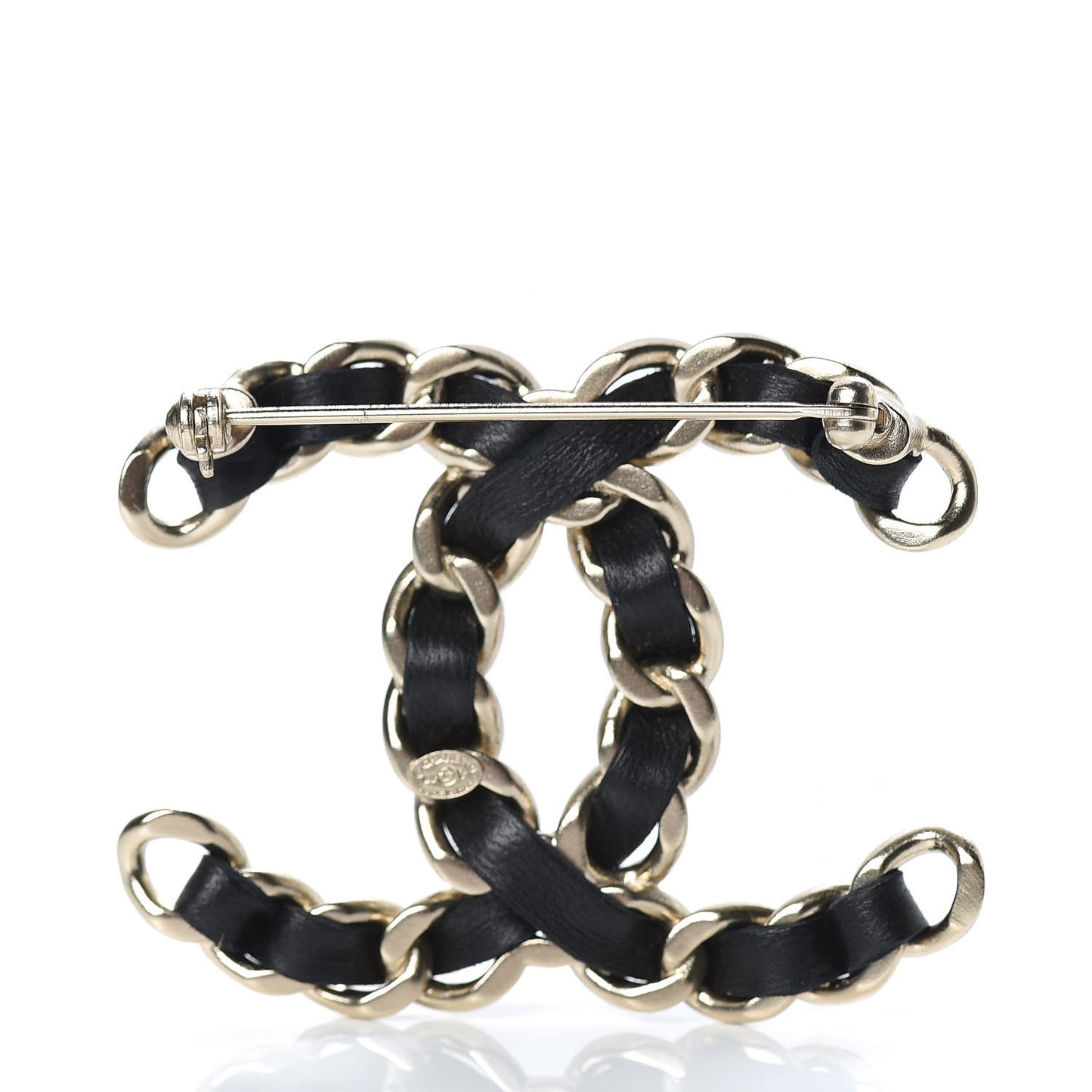 Lambskin Chain CC Brooch Black Gold