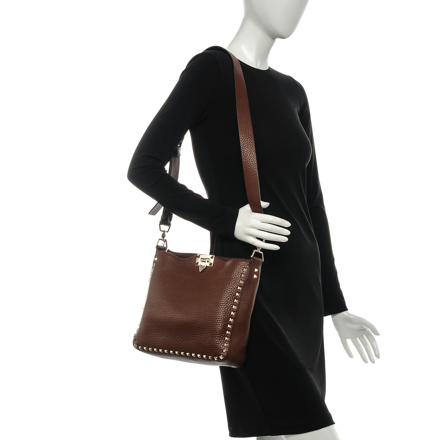 Valentino Garavani Pebbled Calfskin Small Rockstud Flip-Lock Messenger Bag Light Brown 2 of 7