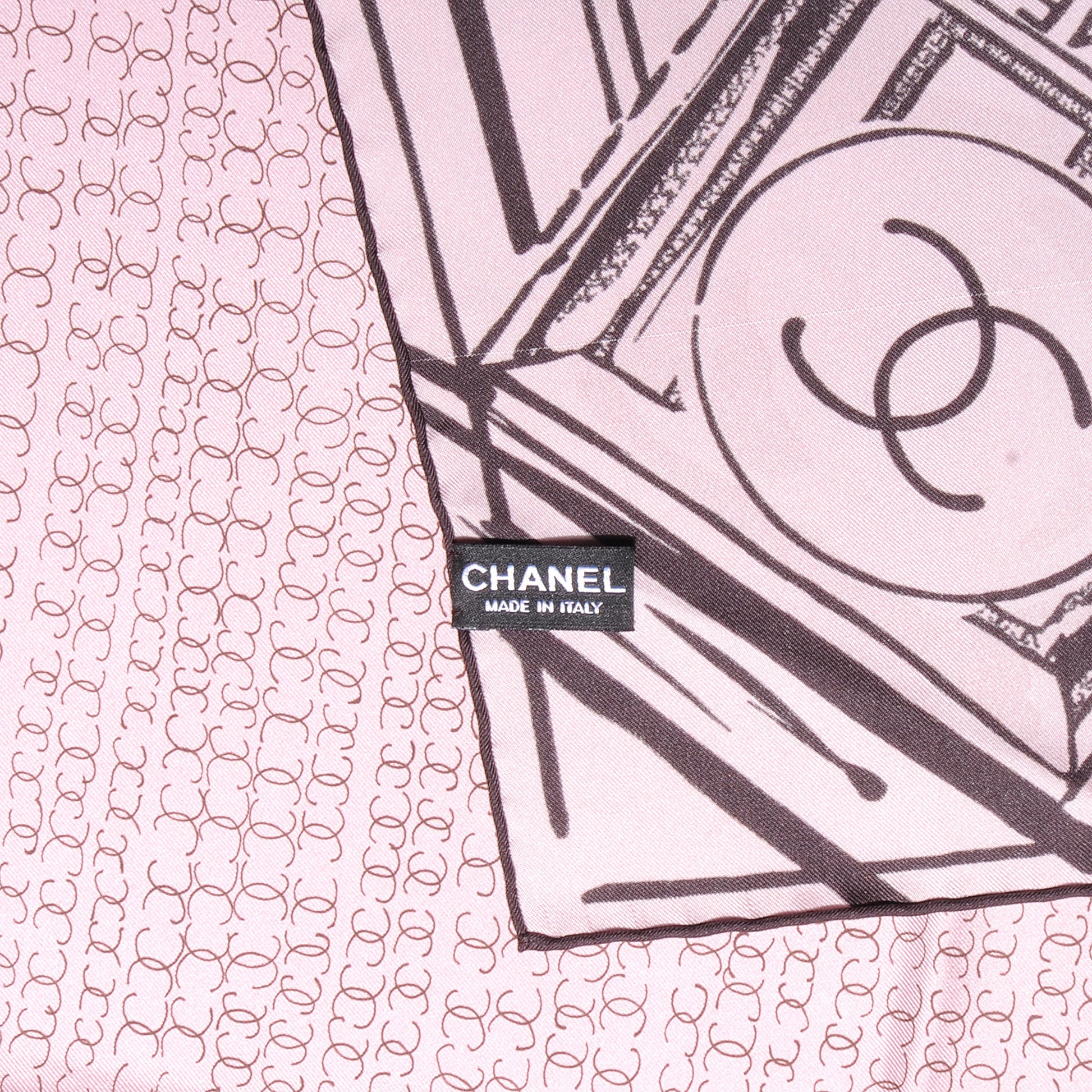 Chanel Silk CC Square Scarf Pink Brown 4 of 5