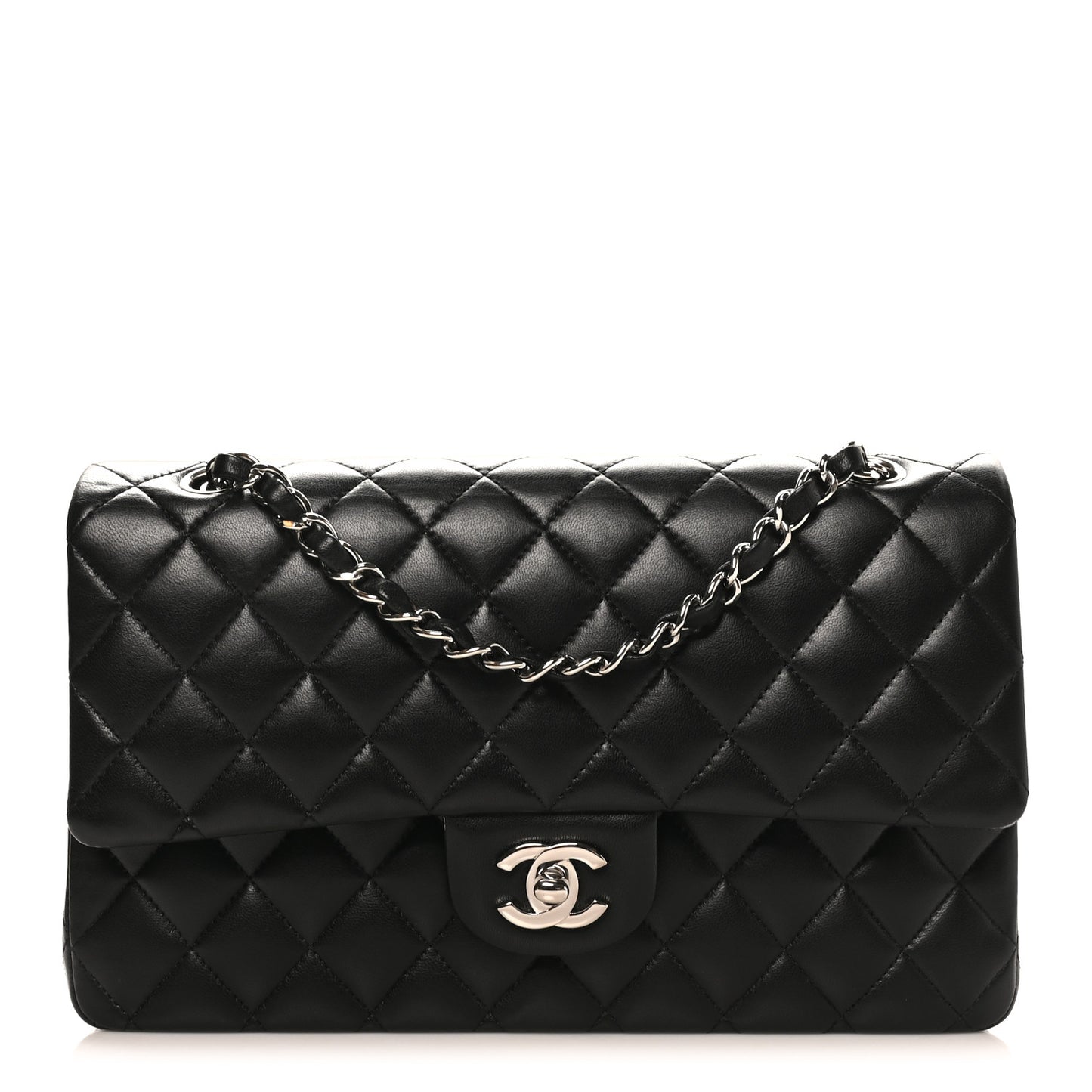 Lambskin Quilted Medium Double Flap Black