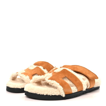 Hermes Suede Goatskin Woolskin Womens Chypre Sandals 39 Naturel Ecru 4 of 9