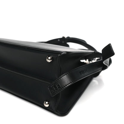 Fendi Vitello Seta Shiny Nappa Logo Embossed Laces Small Peekaboo I SEE U Satchel Black 8 of 9