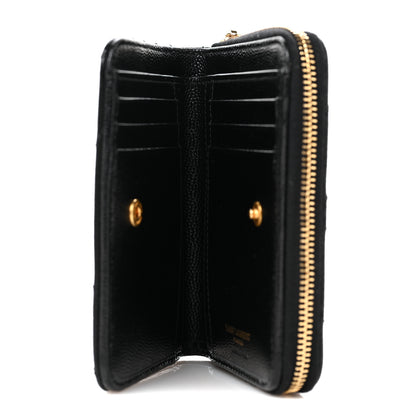 Saint Laurent Grain De Poudre Matelasse Chevron Monogram Compact Zip Around Wallet Black 6 of 9