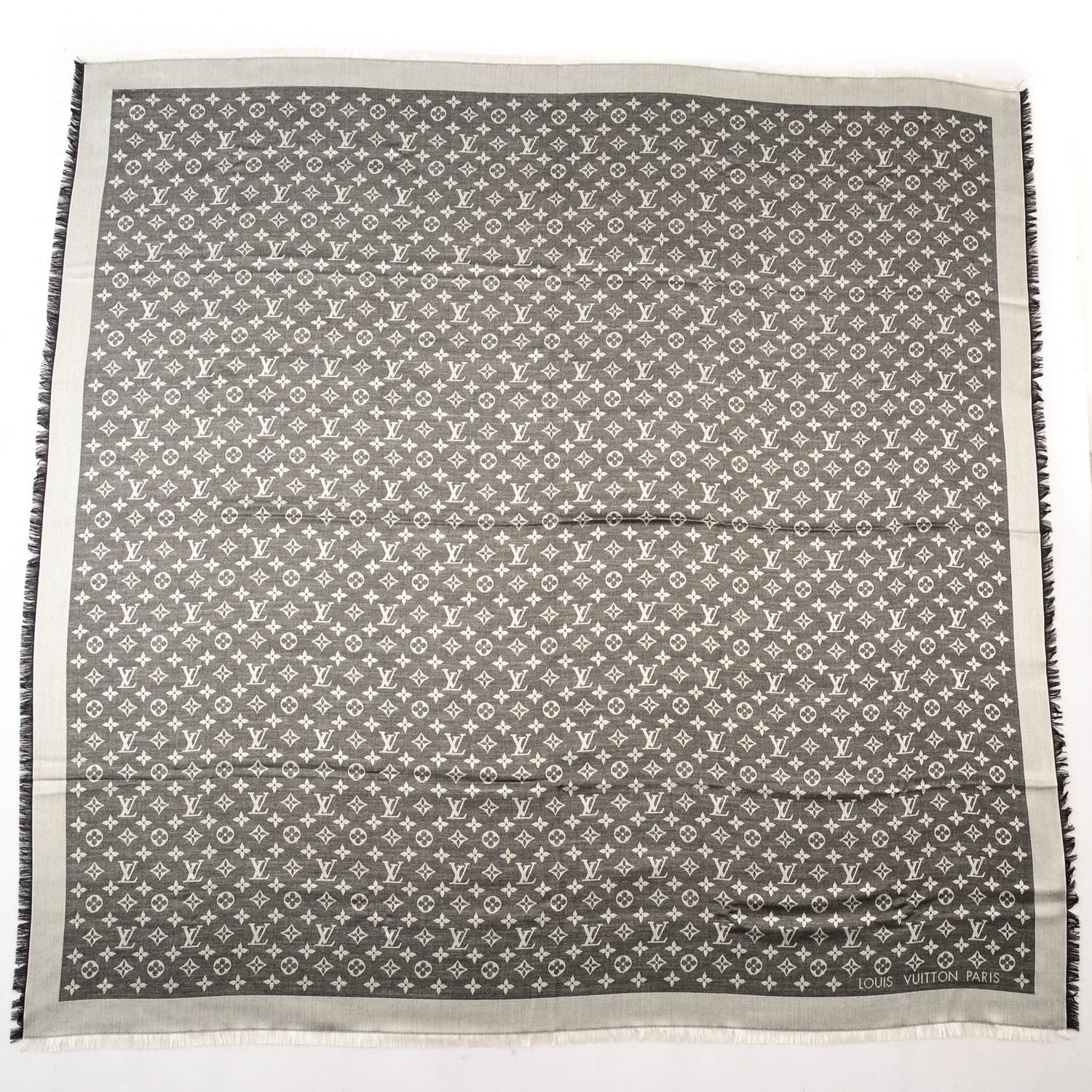 Louis Vuitton Wool Silk Monogram Denim Shawl Black 3 of 5