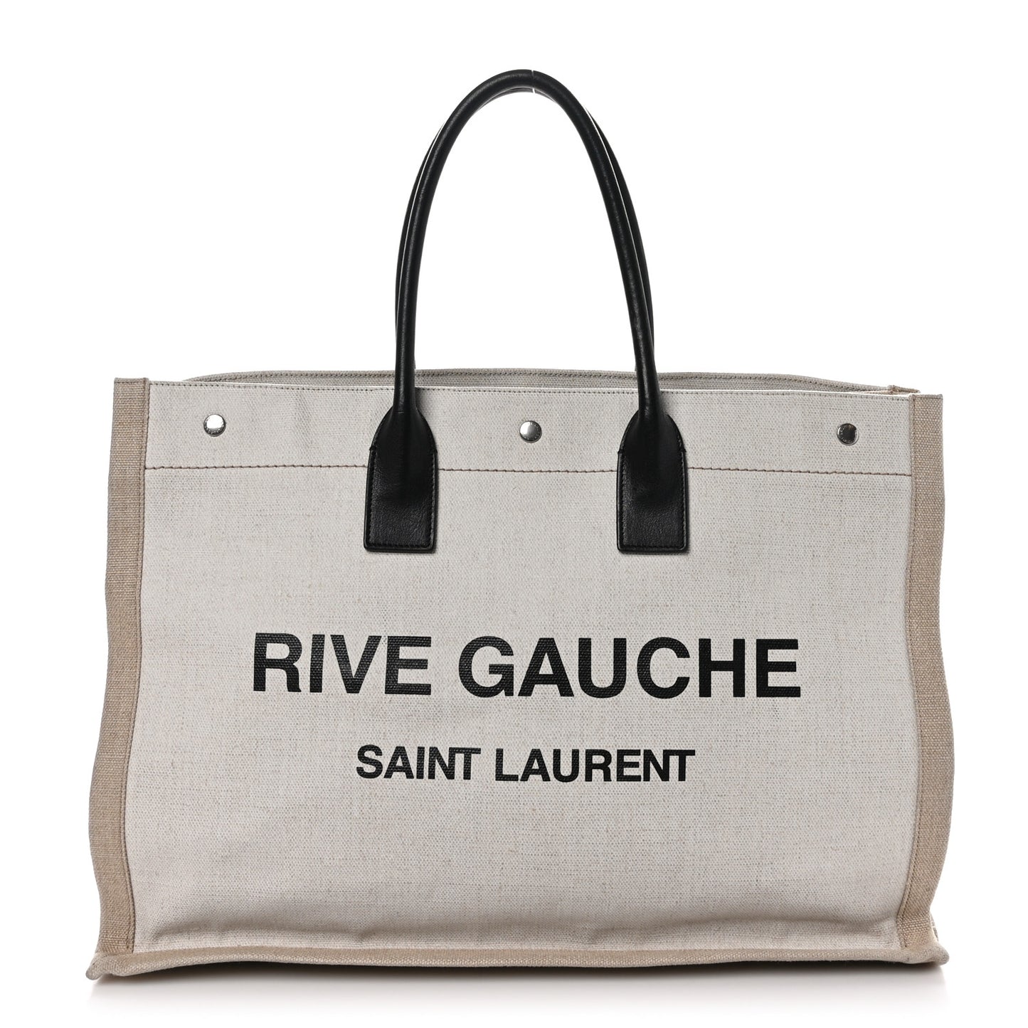 SAINT LAURENT Linen Calfskin Rive Gauche Tote Optic White