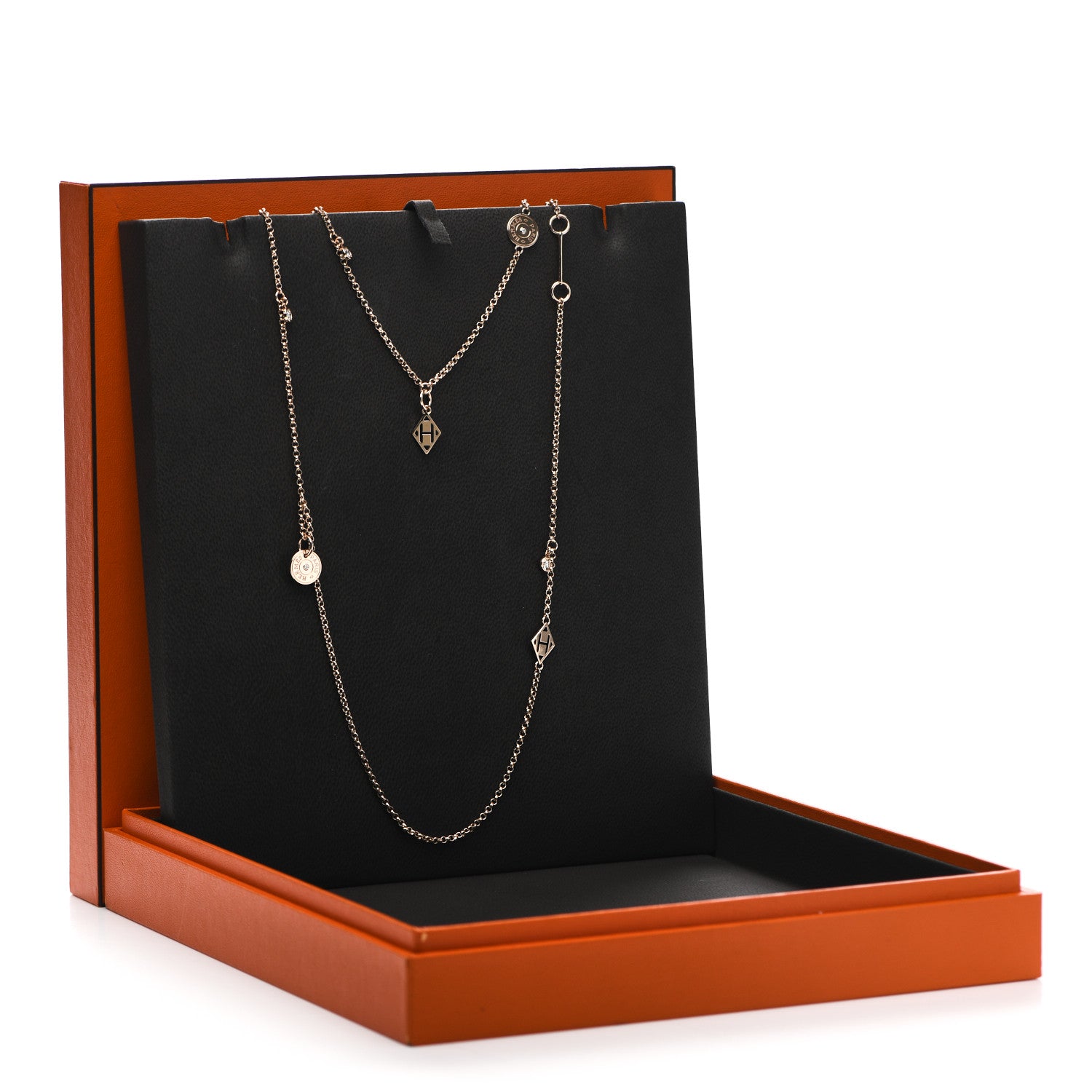 Hermes 18K Rose Gold Diamond Long Gambade Necklace 6 of 6