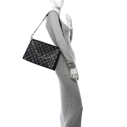 Louis Vuitton Lambskin Embossed Monogram Coussin MM Black Gray 2 of 9