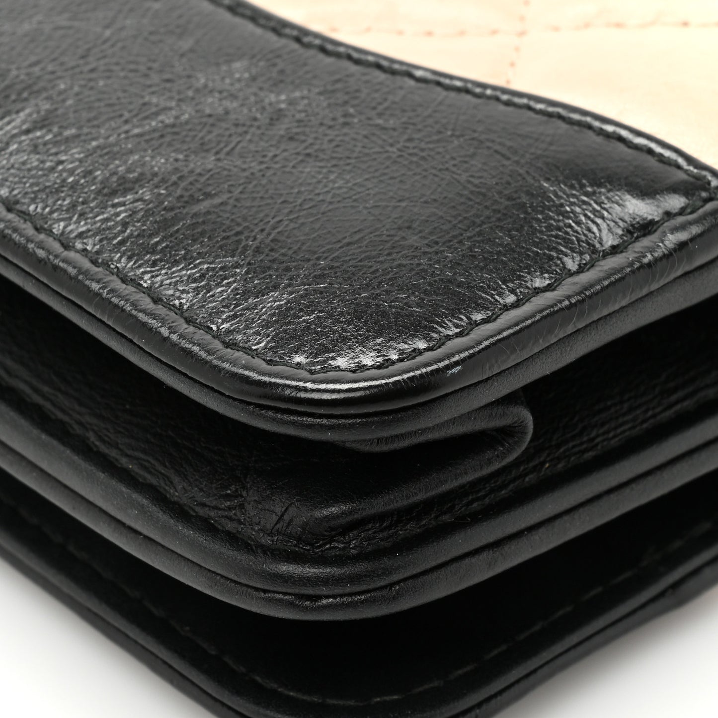 Aged Calfskin Quilted Gabrielle Wallet On Chain WOC Beige Black
