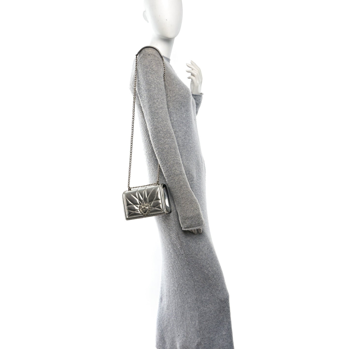 Metallic Calfskin Small Devotion Crossbody Bag Silver