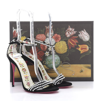 Gucci Kid Scamosciato Crystal Ankle Strap High Heel Sandals 37.5 Black 9 of 9