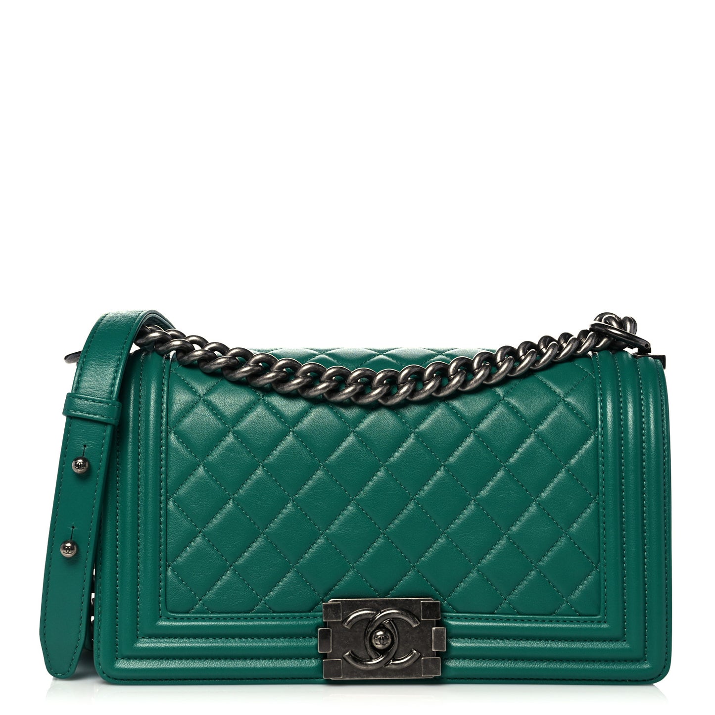 Lambskin Quilted Medium Boy Flap Green