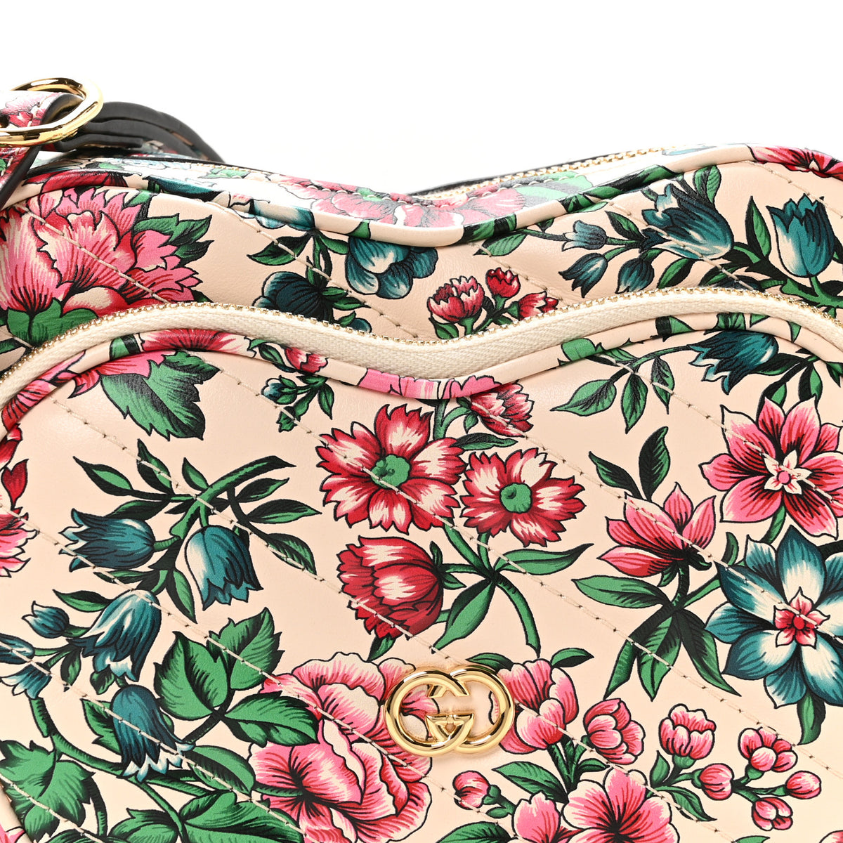 Gucci Calfskin Matelasse Diagonal Brit Roses Print Mini Interlocking G Heart Shoulder Bag  White Multicolor 8 of 10