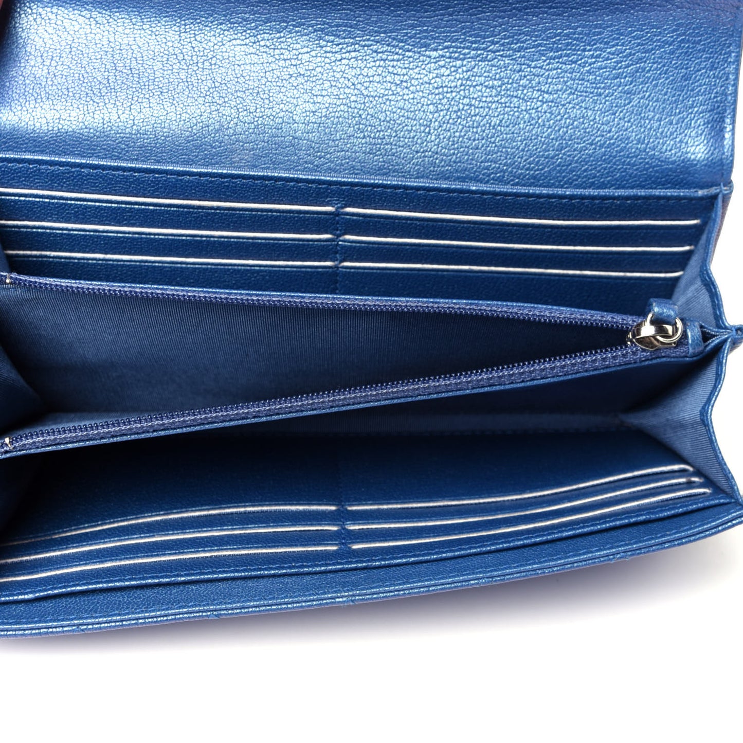Goatskin Quilted Boy Flap Wallet Blue
