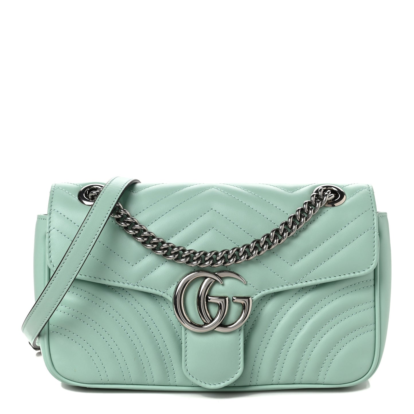 Calfskin Matelasse Small GG Marmont Shoulder Bag Water Green