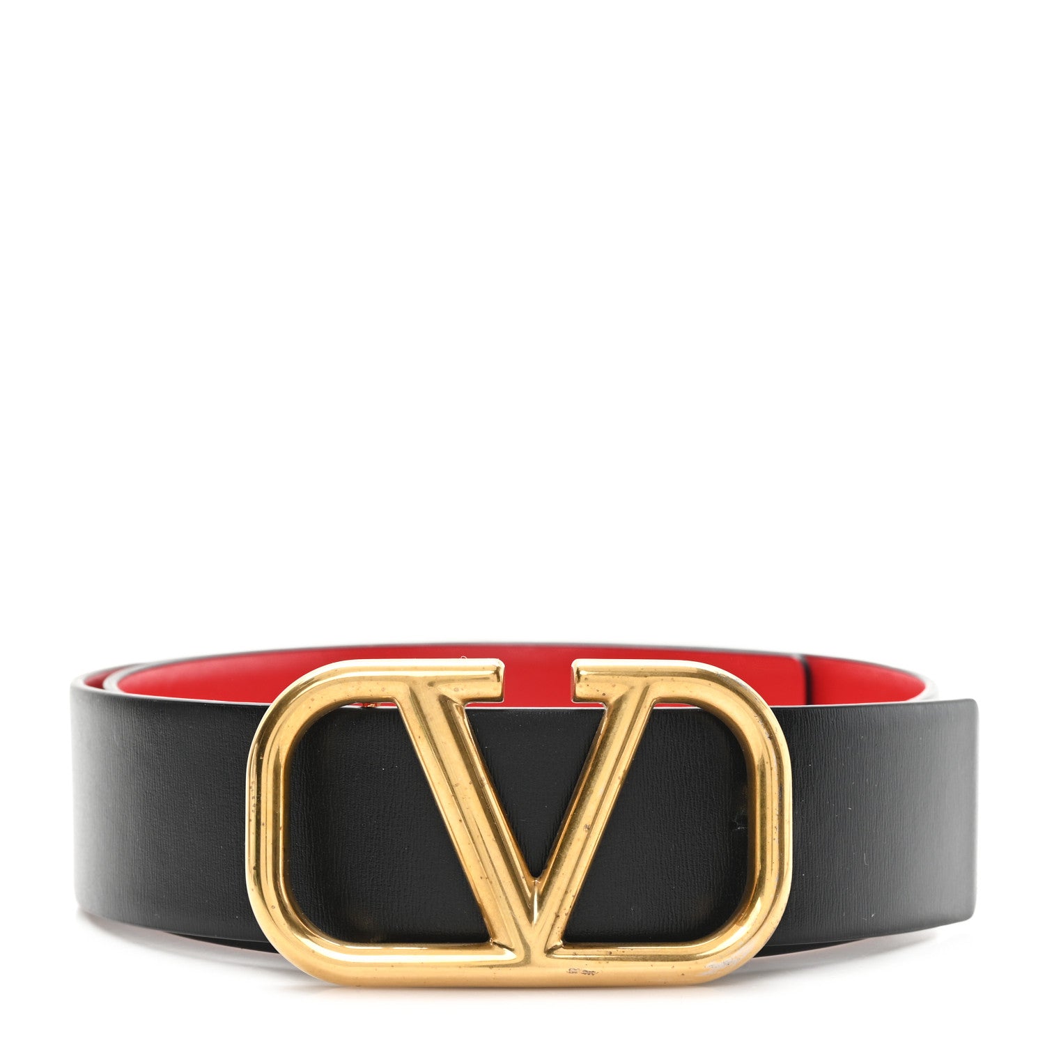Valentino Garavani Glossy Calfskin 40mm VLogo Reversible 70 28 Belt Black Rouge Pur 1 of 4