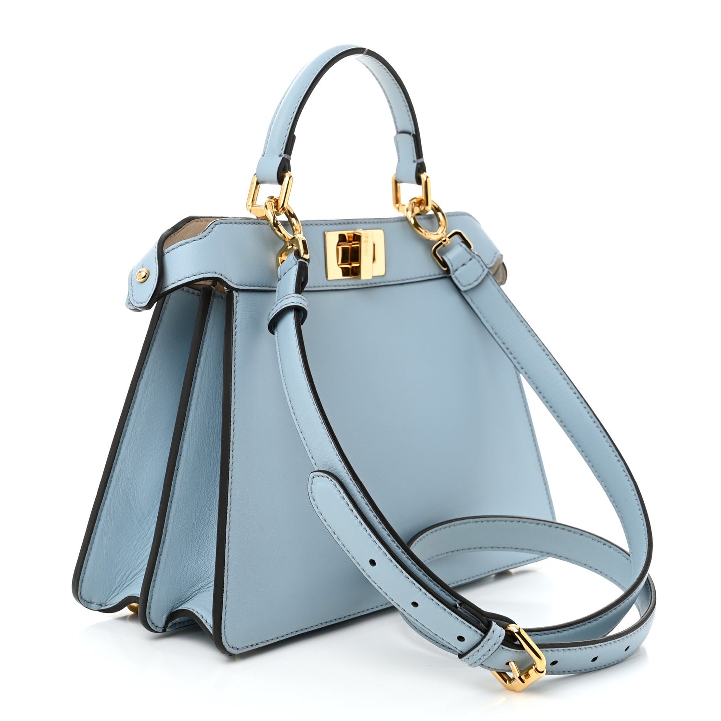 Vitello Seta Shiny Nappa Small Peekaboo I SEE U Satchel Azzurro Baby Camelia