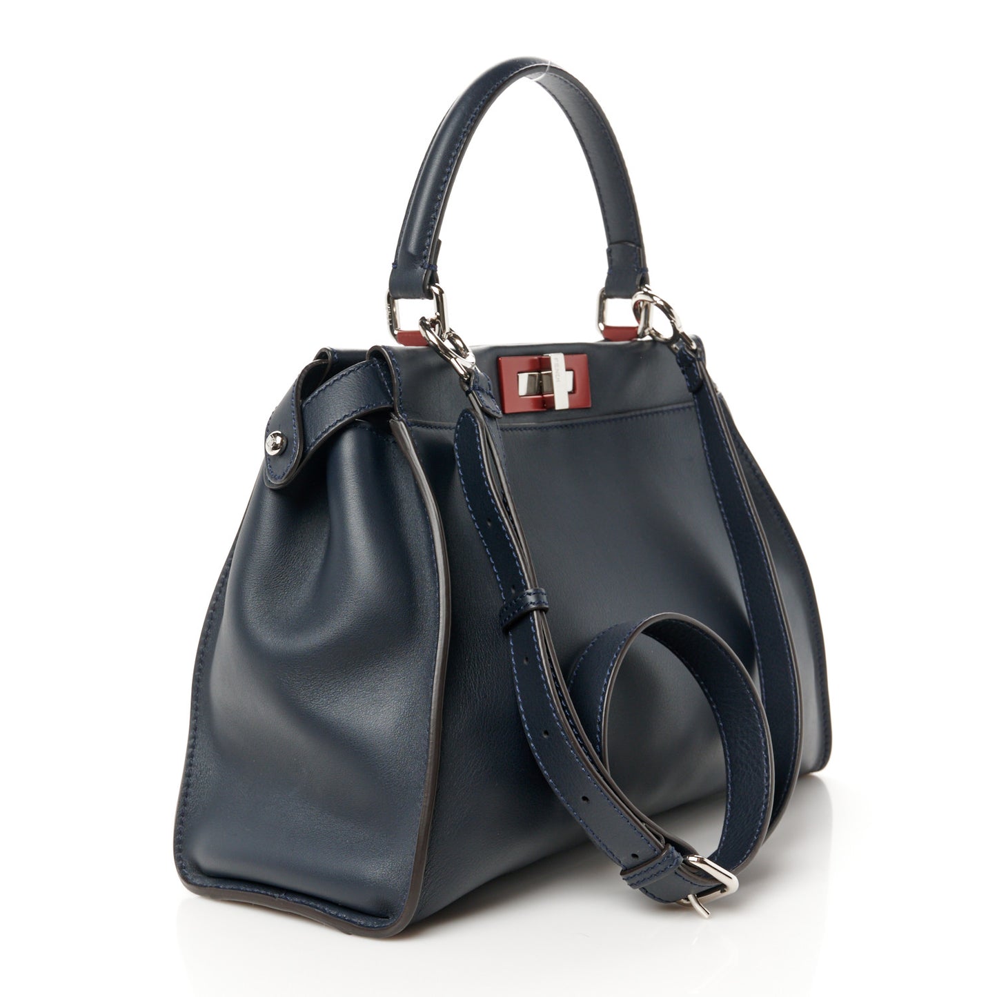 Vitello Seta Shiny Nappa Medium Peekaboo Iconic Satchel Blue Notte Ardesia