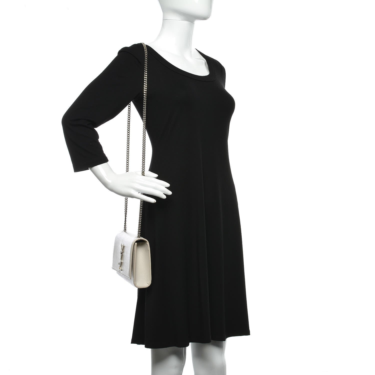 Saint Laurent Grain De Poudre Small Monogram Kate Satchel Icy White 2 of 9